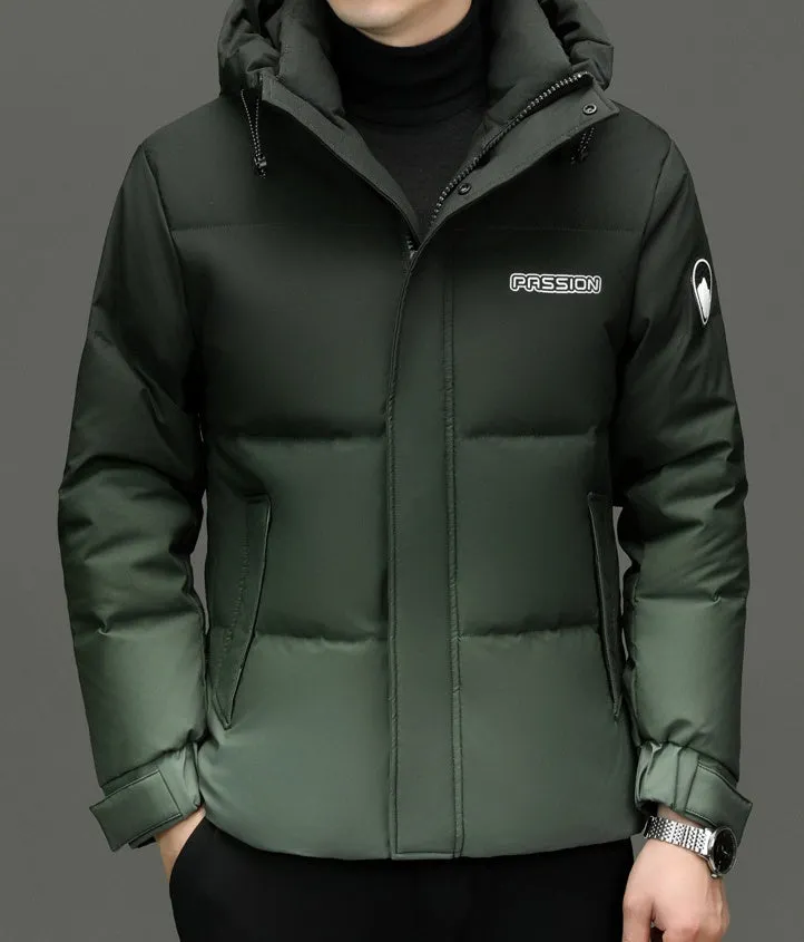 Thickened Hooded Puffer Down Jacket with Label Detailing