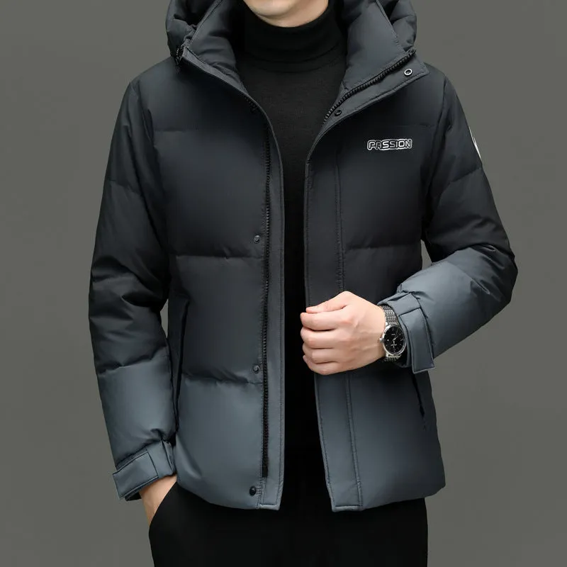 Thickened Hooded Puffer Down Jacket with Label Detailing
