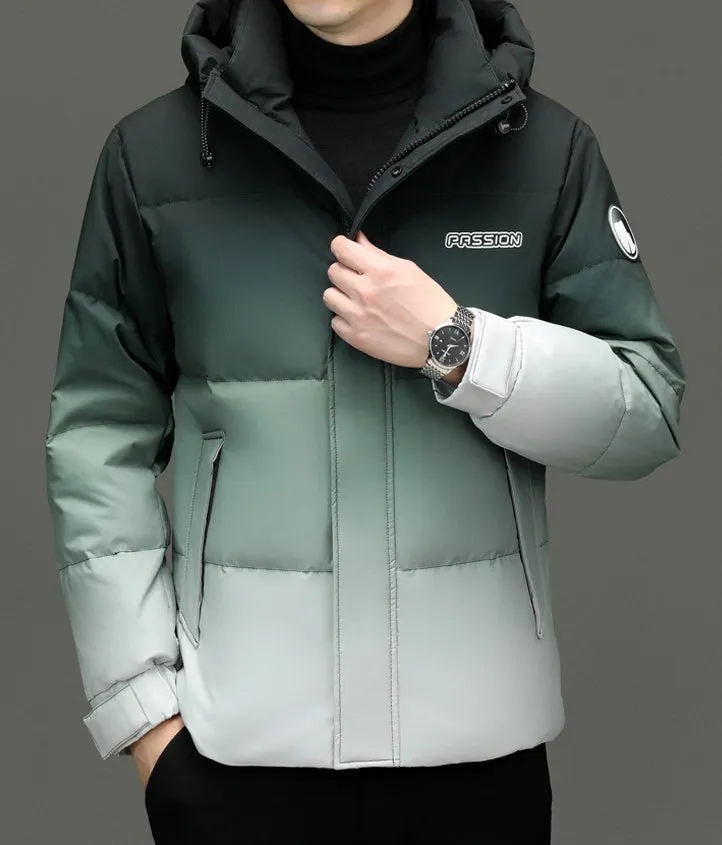 Thickened Hooded Puffer Down Jacket with Label Detailing
