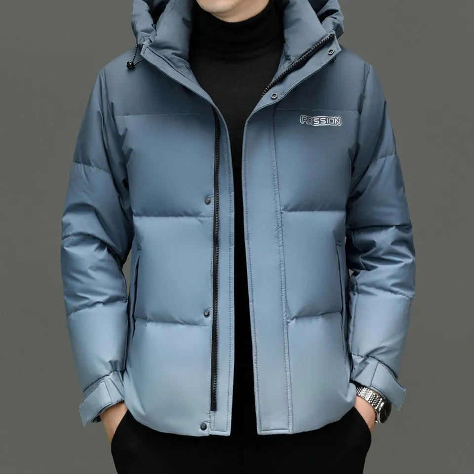 Thickened Hooded Puffer Down Jacket with Label Detailing