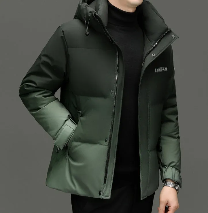 Thickened Hooded Puffer Down Jacket with Label Detailing