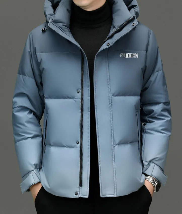 Thickened Hooded Puffer Down Jacket with Label Detailing