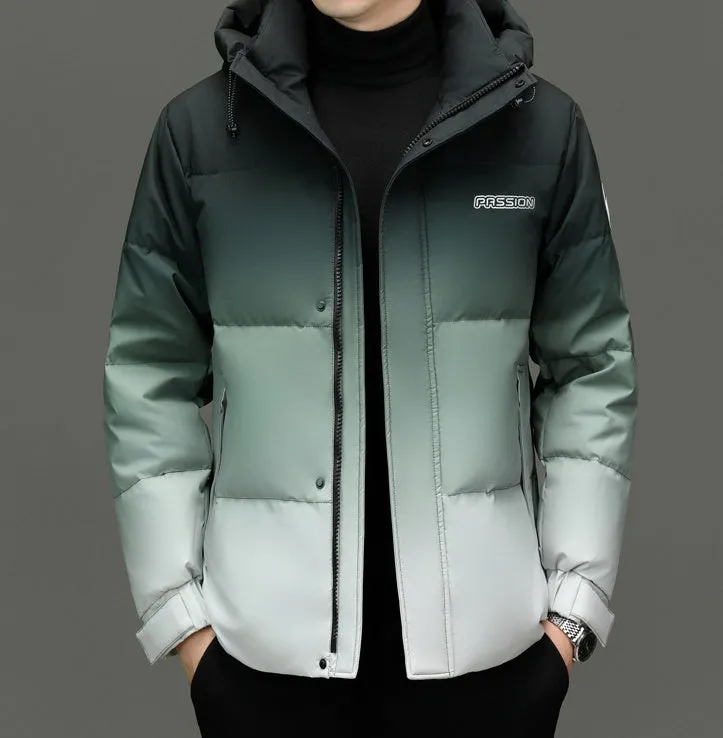 Thickened Hooded Puffer Down Jacket with Label Detailing