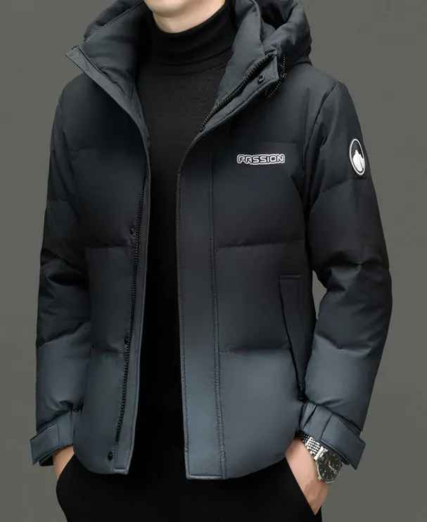 Thickened Hooded Puffer Down Jacket with Label Detailing