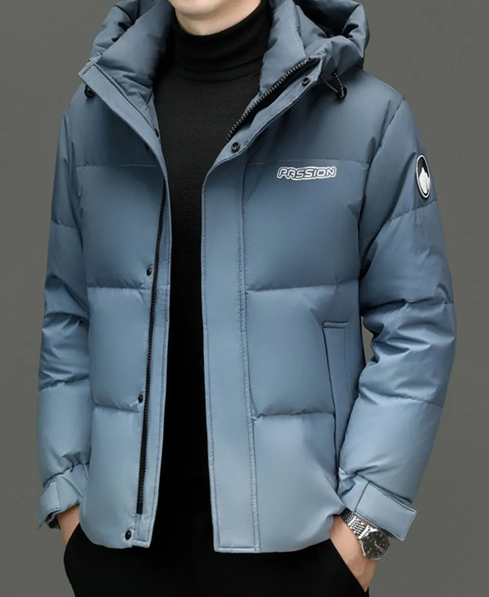 Thickened Hooded Puffer Down Jacket with Label Detailing
