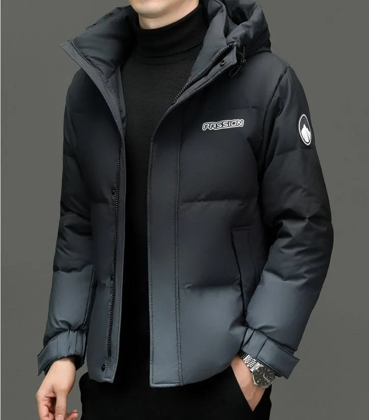 Thickened Hooded Puffer Down Jacket with Label Detailing
