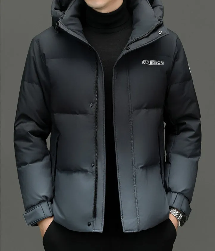 Thickened Hooded Puffer Down Jacket with Label Detailing