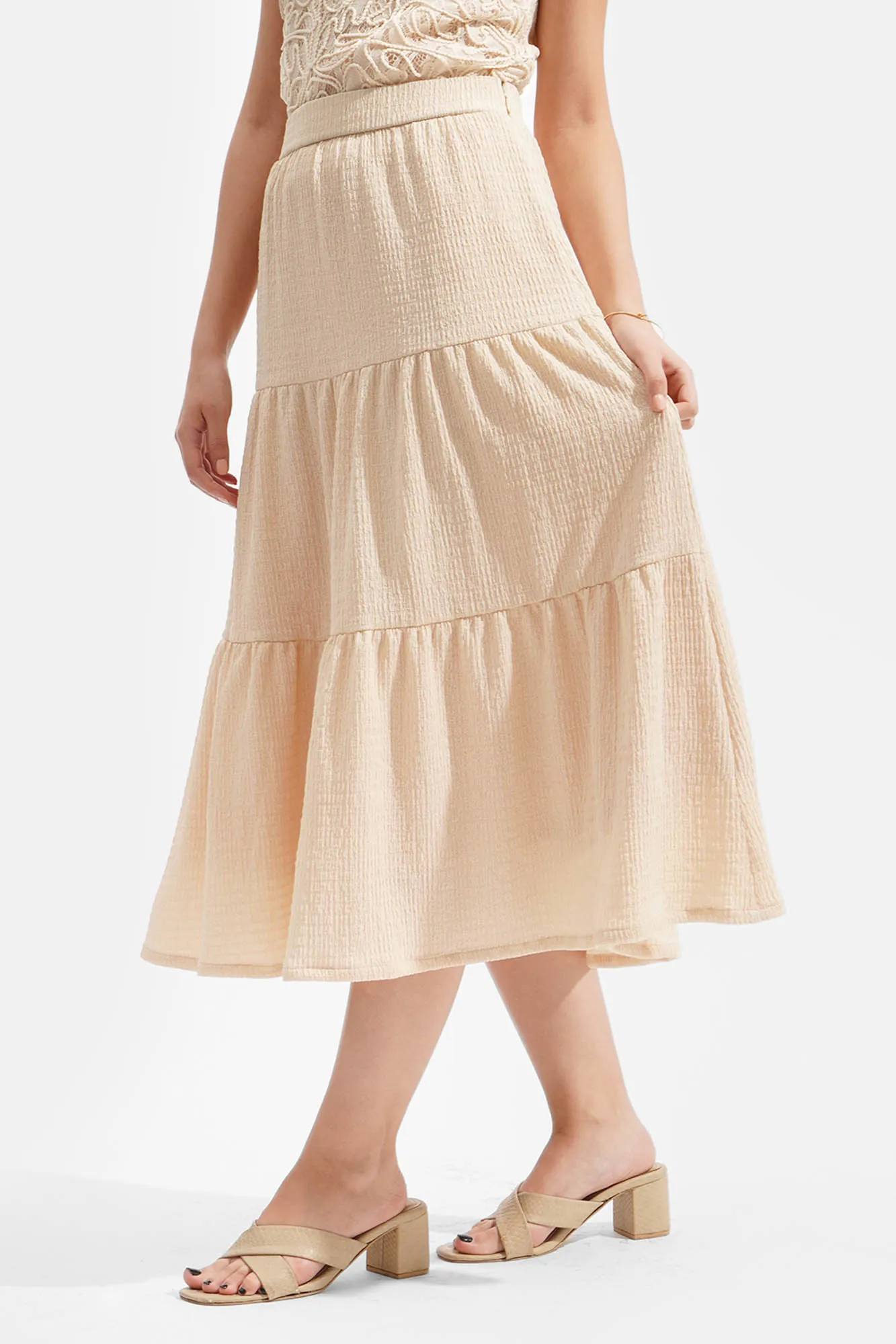 Tiered Textured Midi Skirt