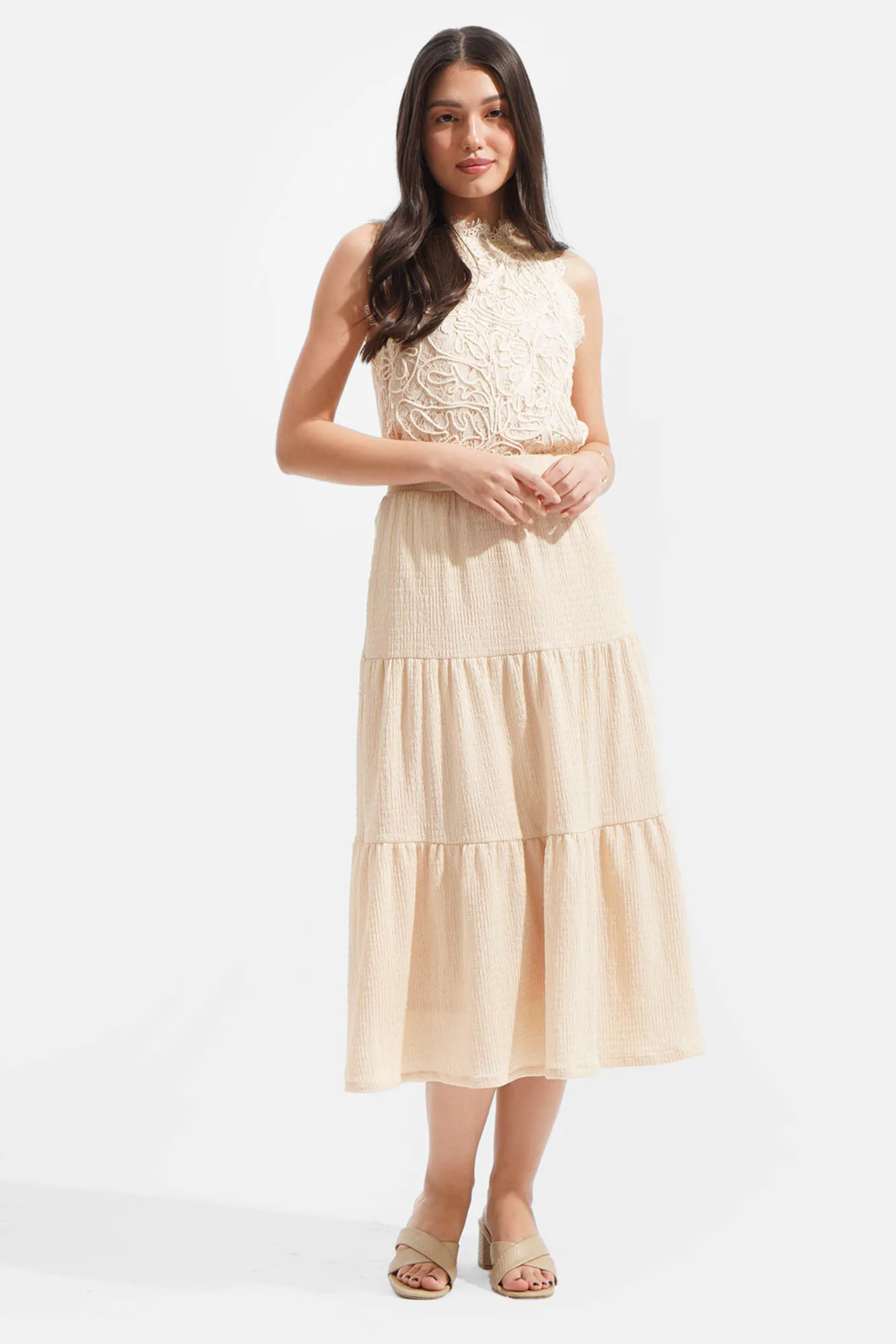 Tiered Textured Midi Skirt