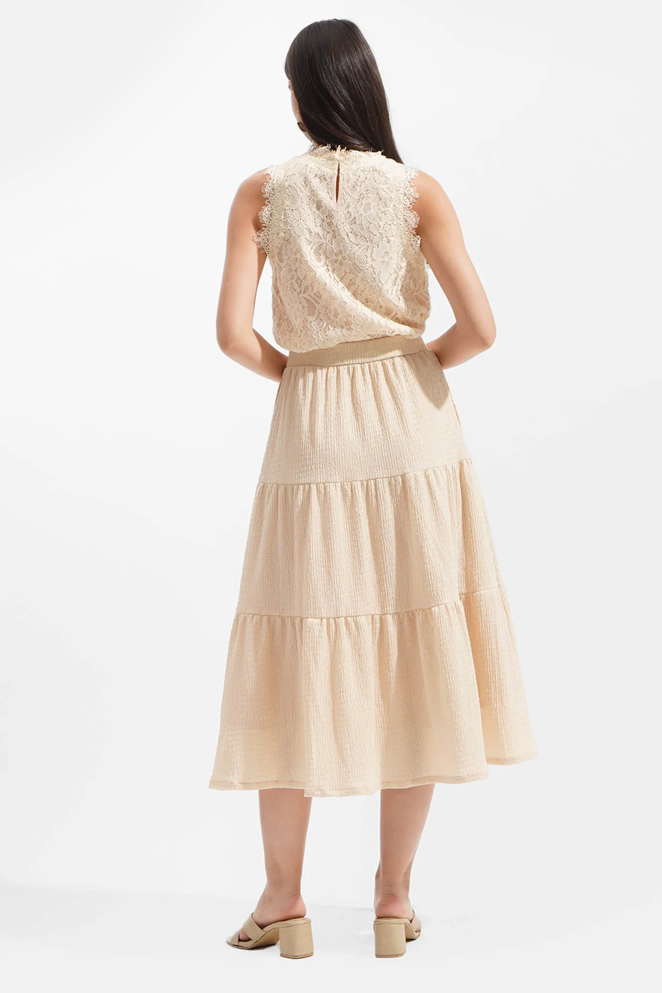Tiered Textured Midi Skirt