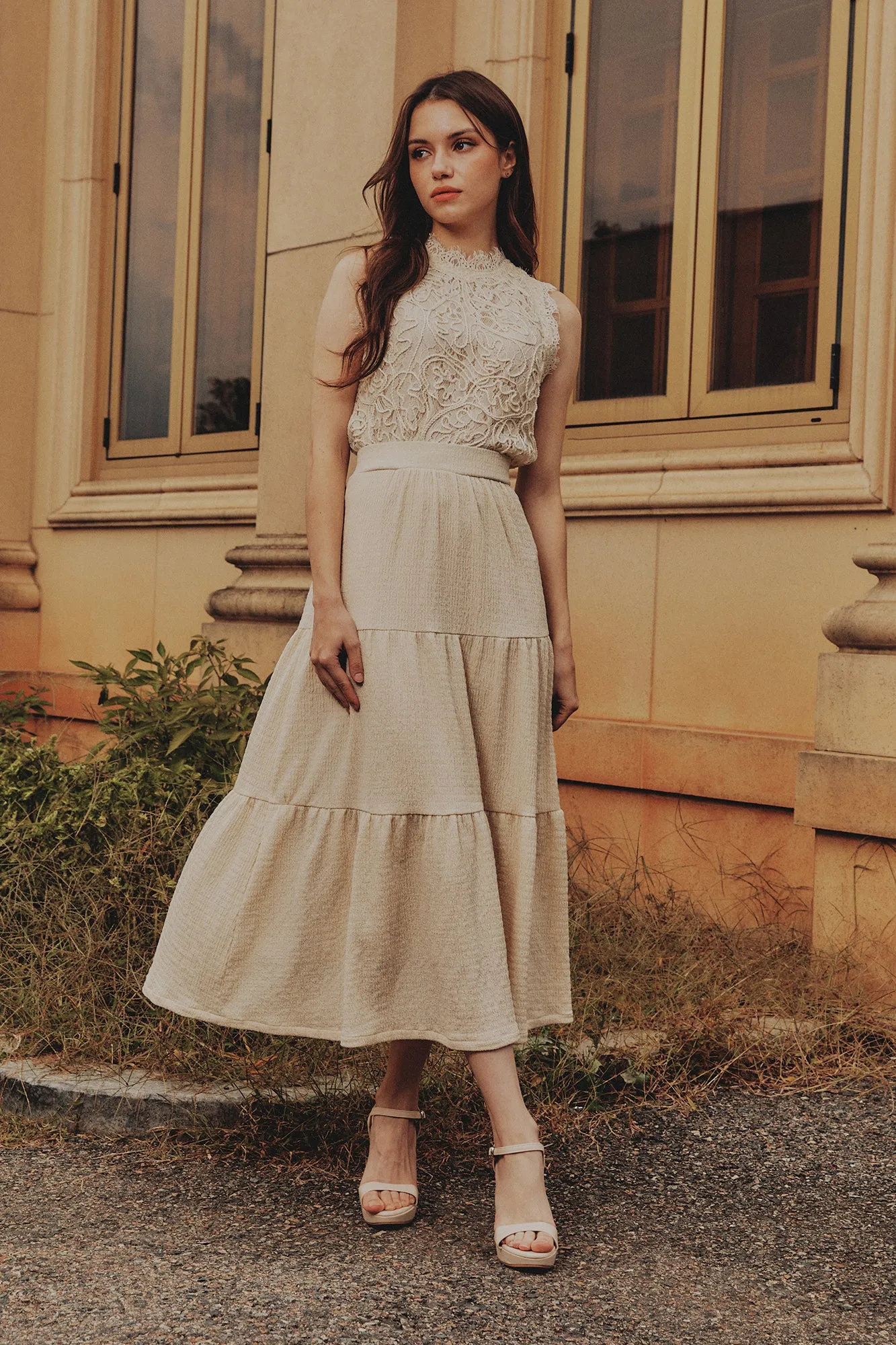 Tiered Textured Midi Skirt