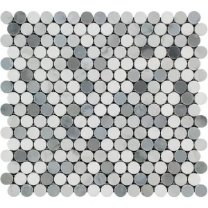 Tilefornia Carrara White & Thassos White & Blue/Gray Marble MULTICOLOR Penny Rounds