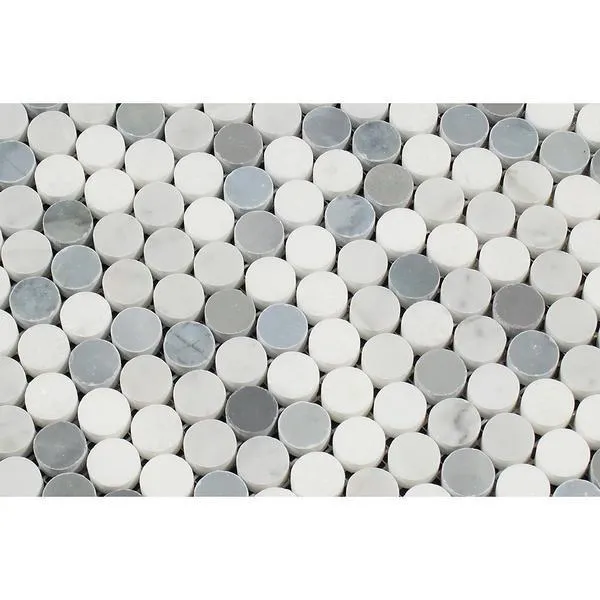 Tilefornia Carrara White & Thassos White & Blue/Gray Marble MULTICOLOR Penny Rounds