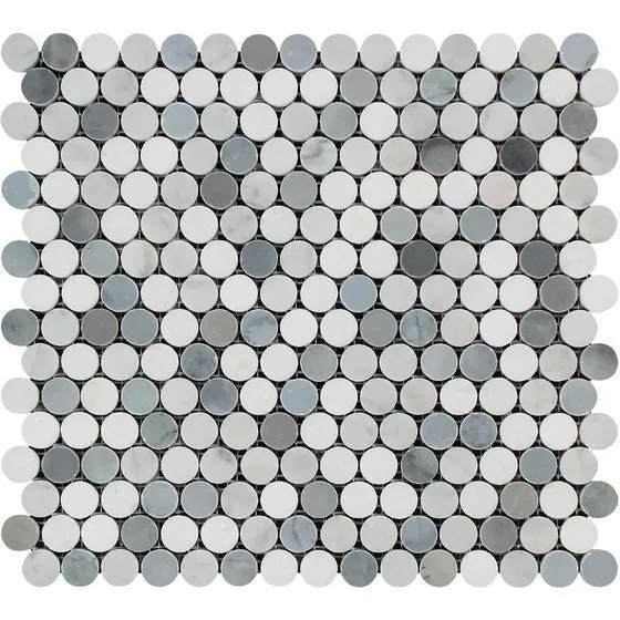 Tilefornia Carrara White & Thassos White & Blue/Gray Marble MULTICOLOR Penny Rounds