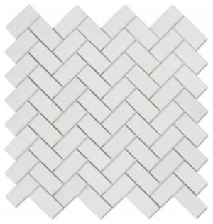 Tilefornia Thassos White Herringbone 1" X 2" Marble Mosaic