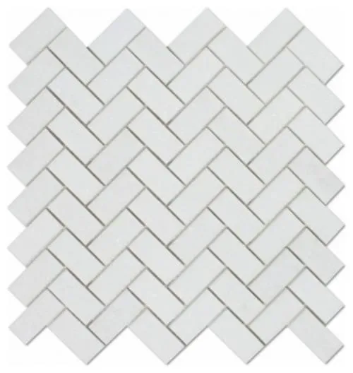 Tilefornia Thassos White Herringbone 1" X 2" Marble Mosaic