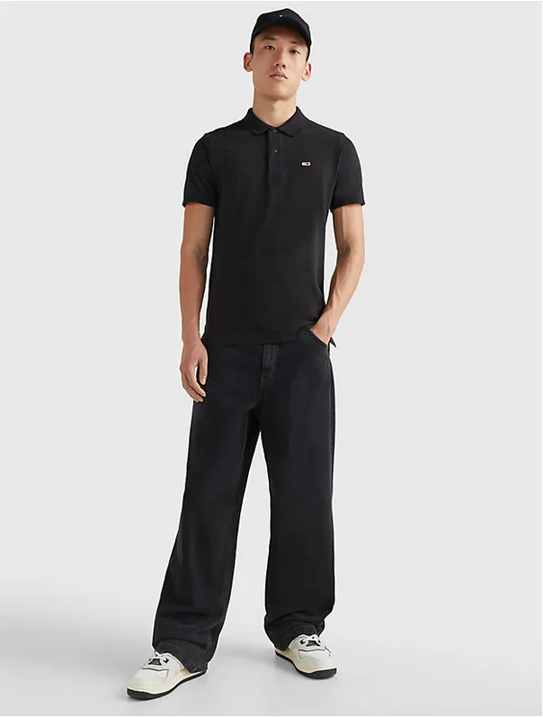 Tommy Jeans | Slim Fit Poloshirt aus reiner Bio-Baumwolle | BDS schwarz