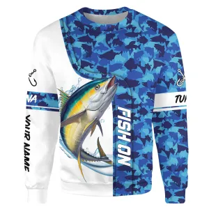 Tuna fishing blue sea camo saltwater Custom name fishing shirts jerseys | Sweatshirt - NPQ871