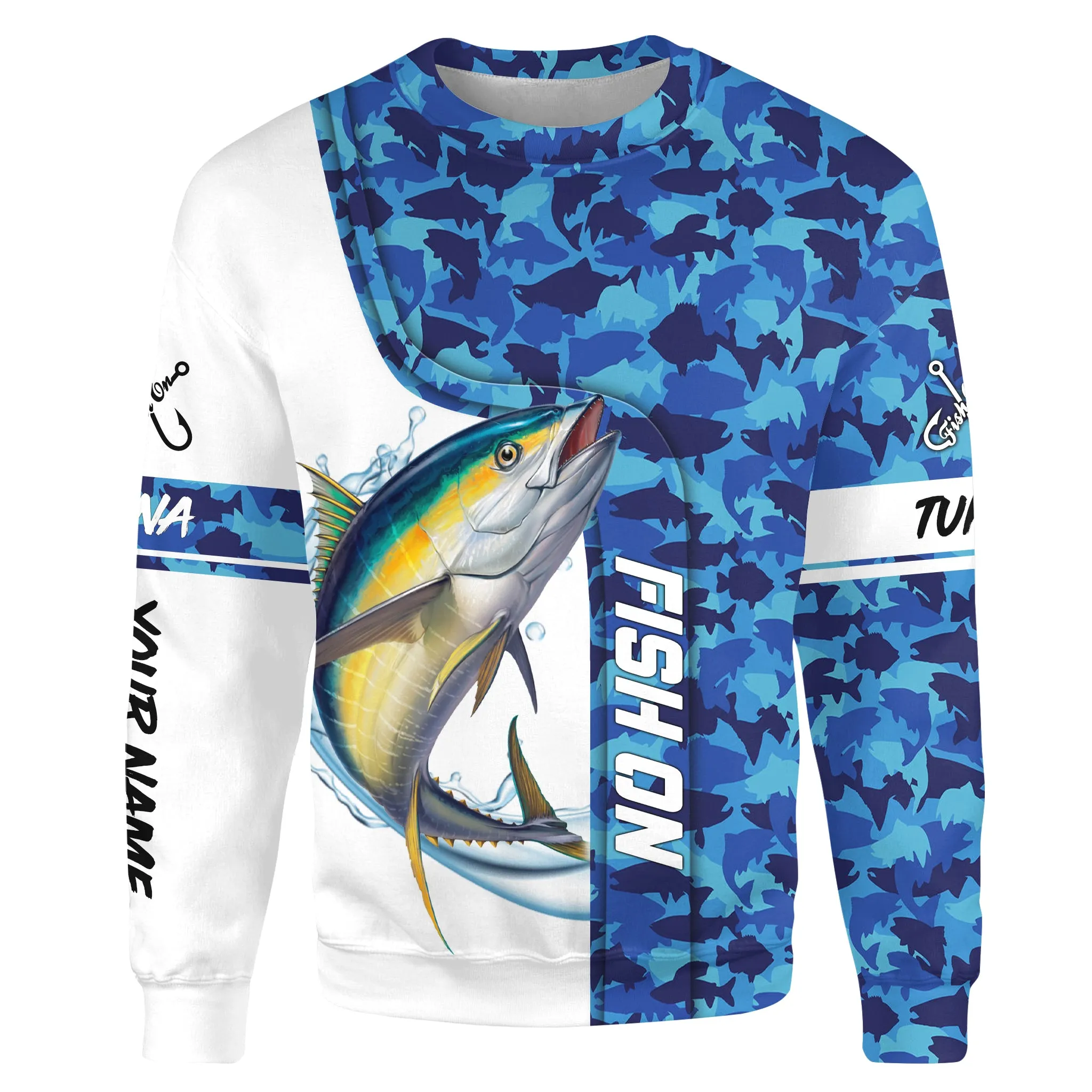 Tuna fishing blue sea camo saltwater Custom name fishing shirts jerseys | Sweatshirt - NPQ871