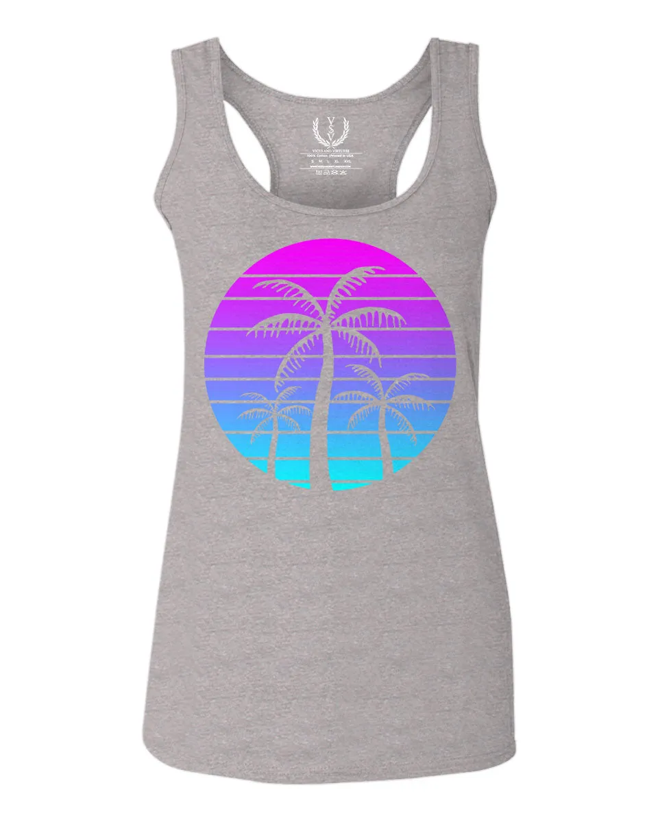 Vaporwave Palm Trees Aesthetics Art Beach surf Sunset  women's Tank Top sleeveless Racerback
