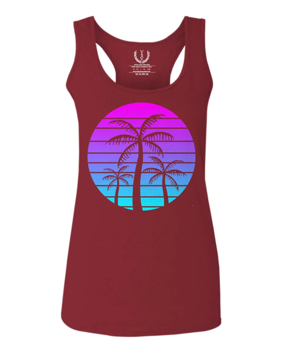 Vaporwave Palm Trees Aesthetics Art Beach surf Sunset  women's Tank Top sleeveless Racerback