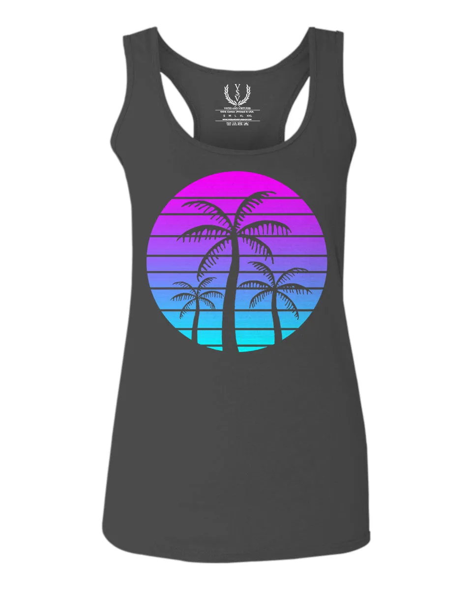 Vaporwave Palm Trees Aesthetics Art Beach surf Sunset  women's Tank Top sleeveless Racerback