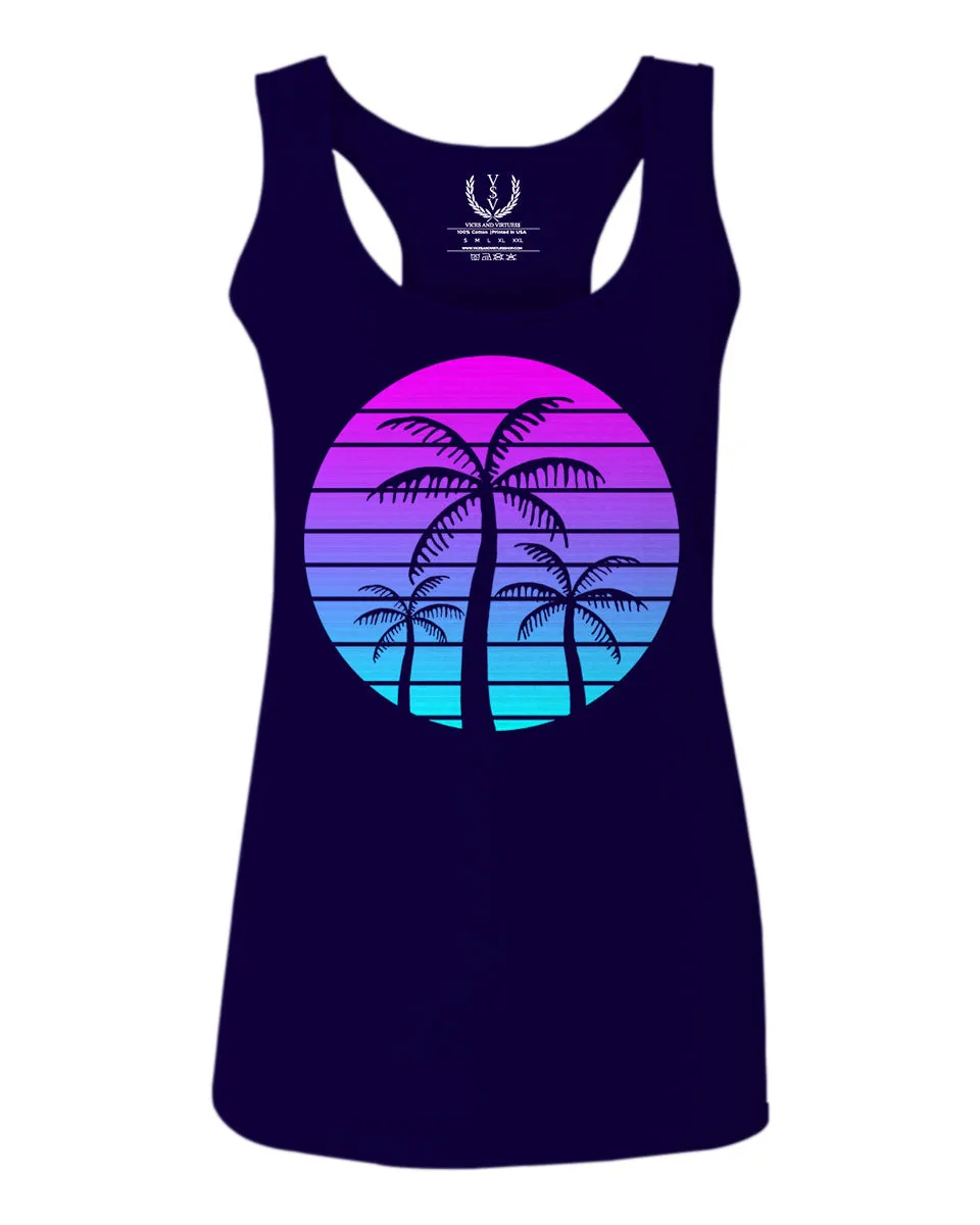 Vaporwave Palm Trees Aesthetics Art Beach surf Sunset  women's Tank Top sleeveless Racerback