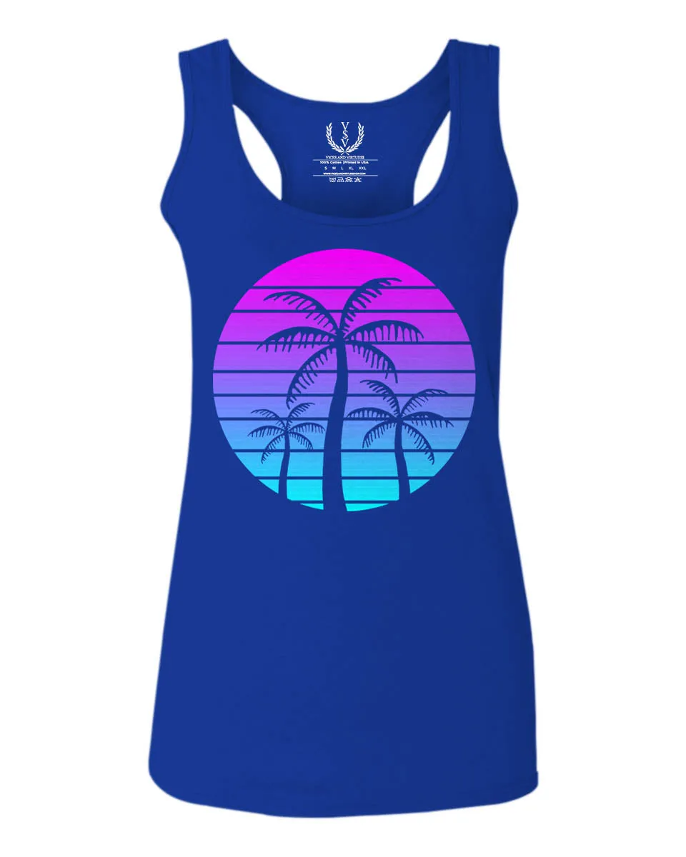 Vaporwave Palm Trees Aesthetics Art Beach surf Sunset  women's Tank Top sleeveless Racerback