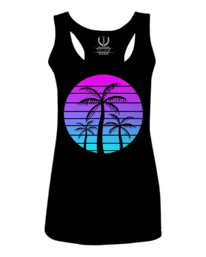 Vaporwave Palm Trees Aesthetics Art Beach surf Sunset  women's Tank Top sleeveless Racerback