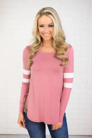 Varsity Blues Striped Top ~ Mauve