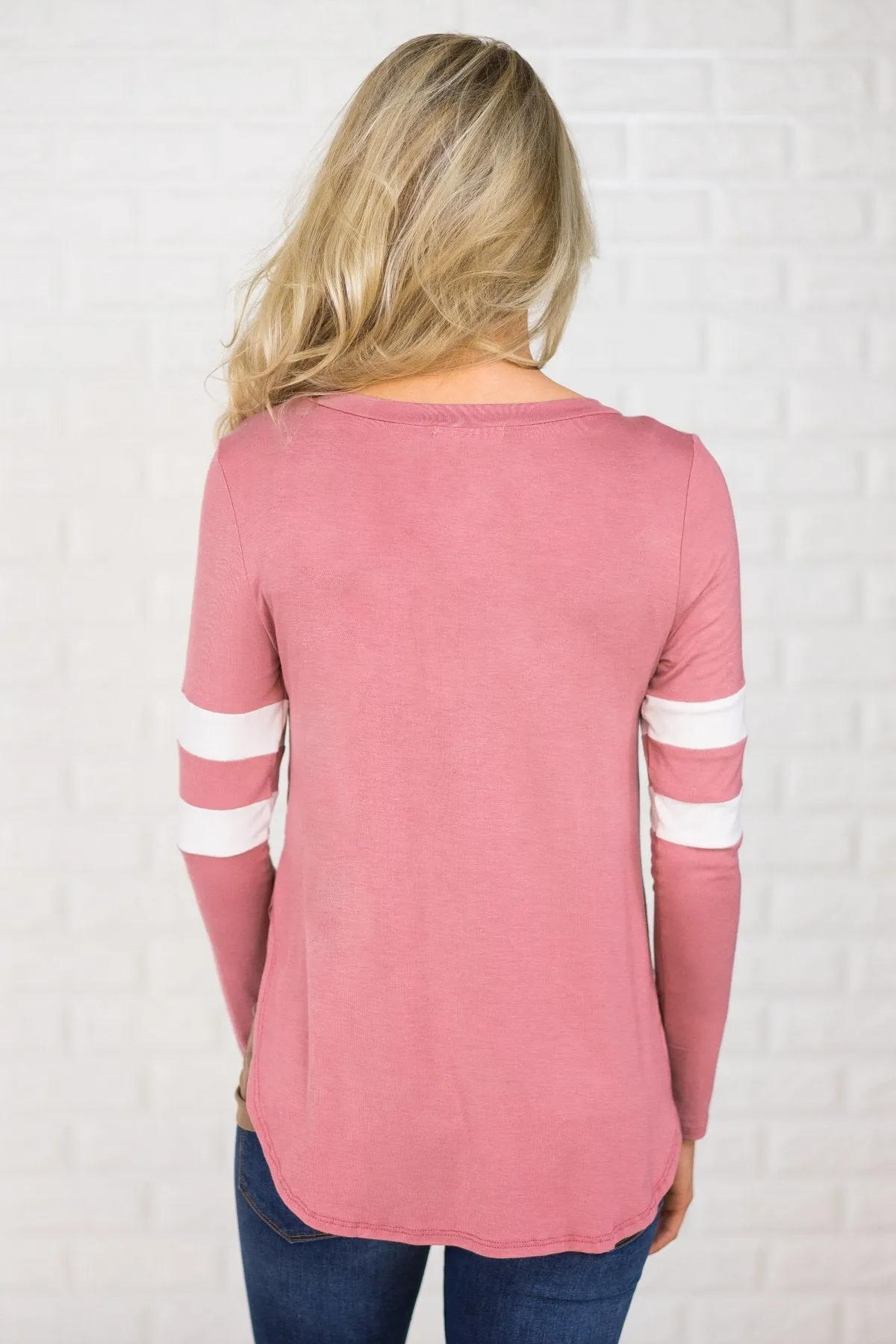 Varsity Blues Striped Top ~ Mauve