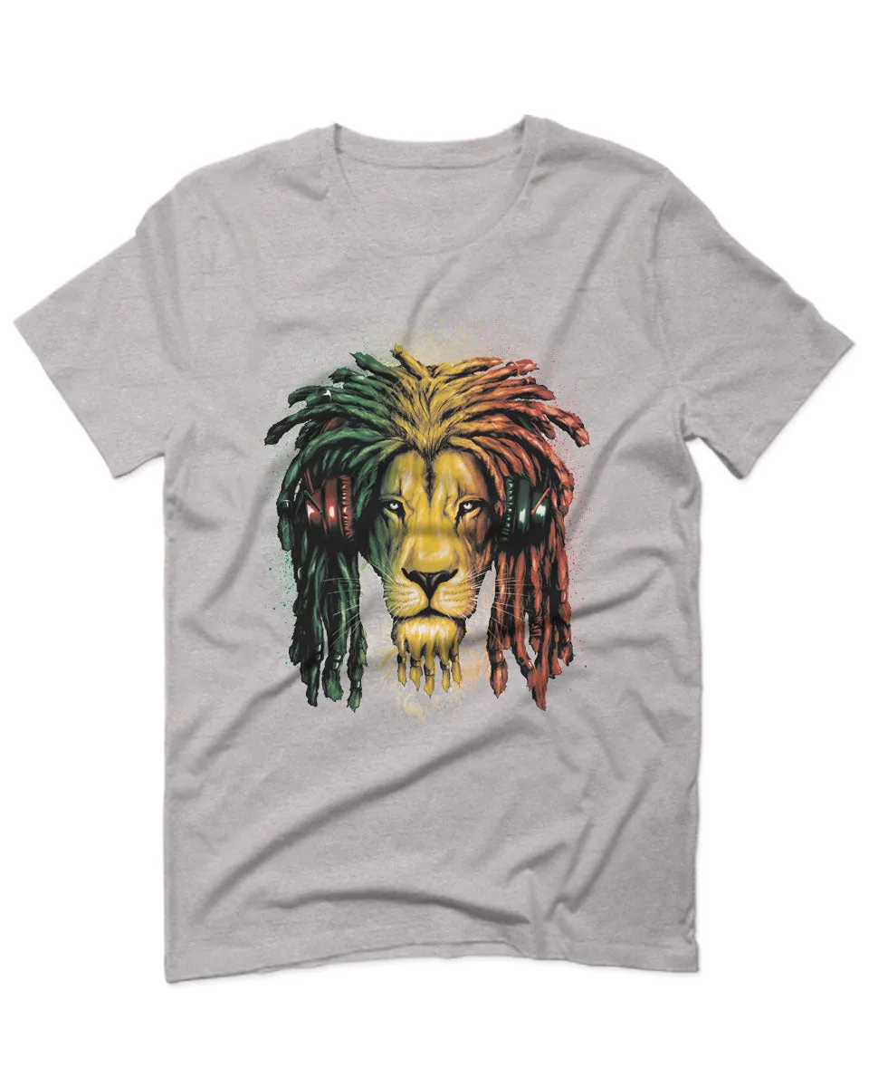 VICES AND VIRTUESS Cool Marijuana Rasta Lion Headphones Reggae Weed Stoner Day For men T Shirt