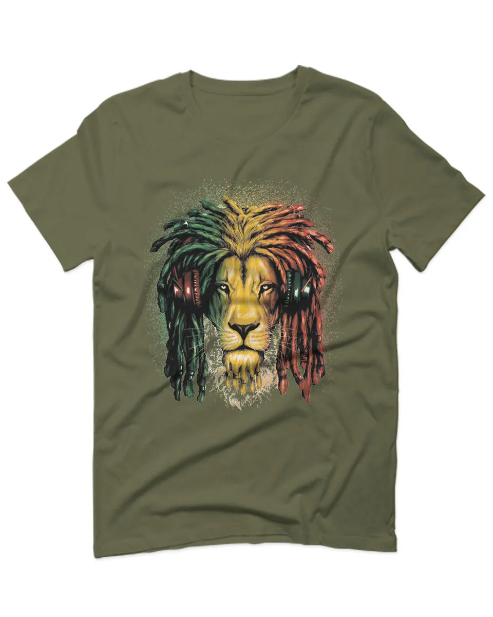 VICES AND VIRTUESS Cool Marijuana Rasta Lion Headphones Reggae Weed Stoner Day For men T Shirt