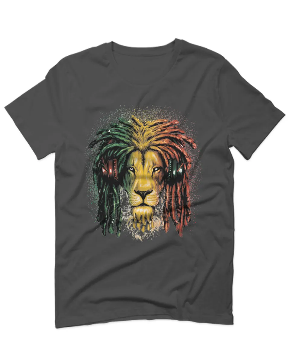 VICES AND VIRTUESS Cool Marijuana Rasta Lion Headphones Reggae Weed Stoner Day For men T Shirt