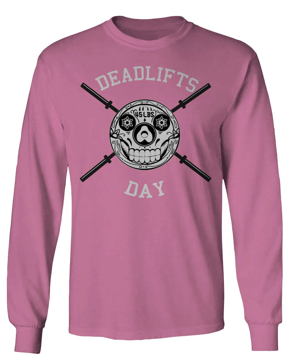 VICES AND VIRTUESS Front Graphic Skull Deadlifts Day Fitness Gym Tough Workout mens Long sleeve t shirt