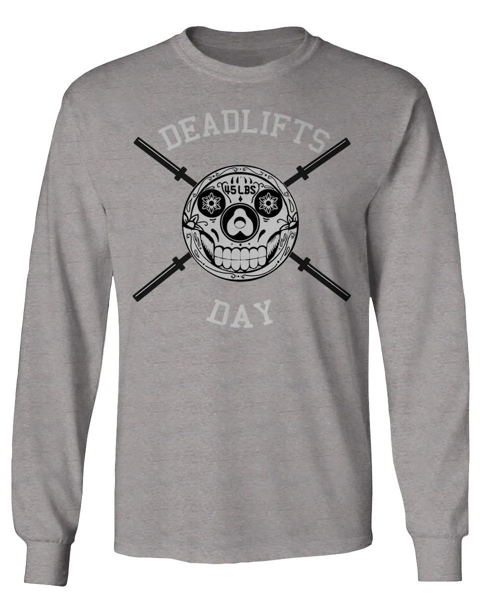 VICES AND VIRTUESS Front Graphic Skull Deadlifts Day Fitness Gym Tough Workout mens Long sleeve t shirt
