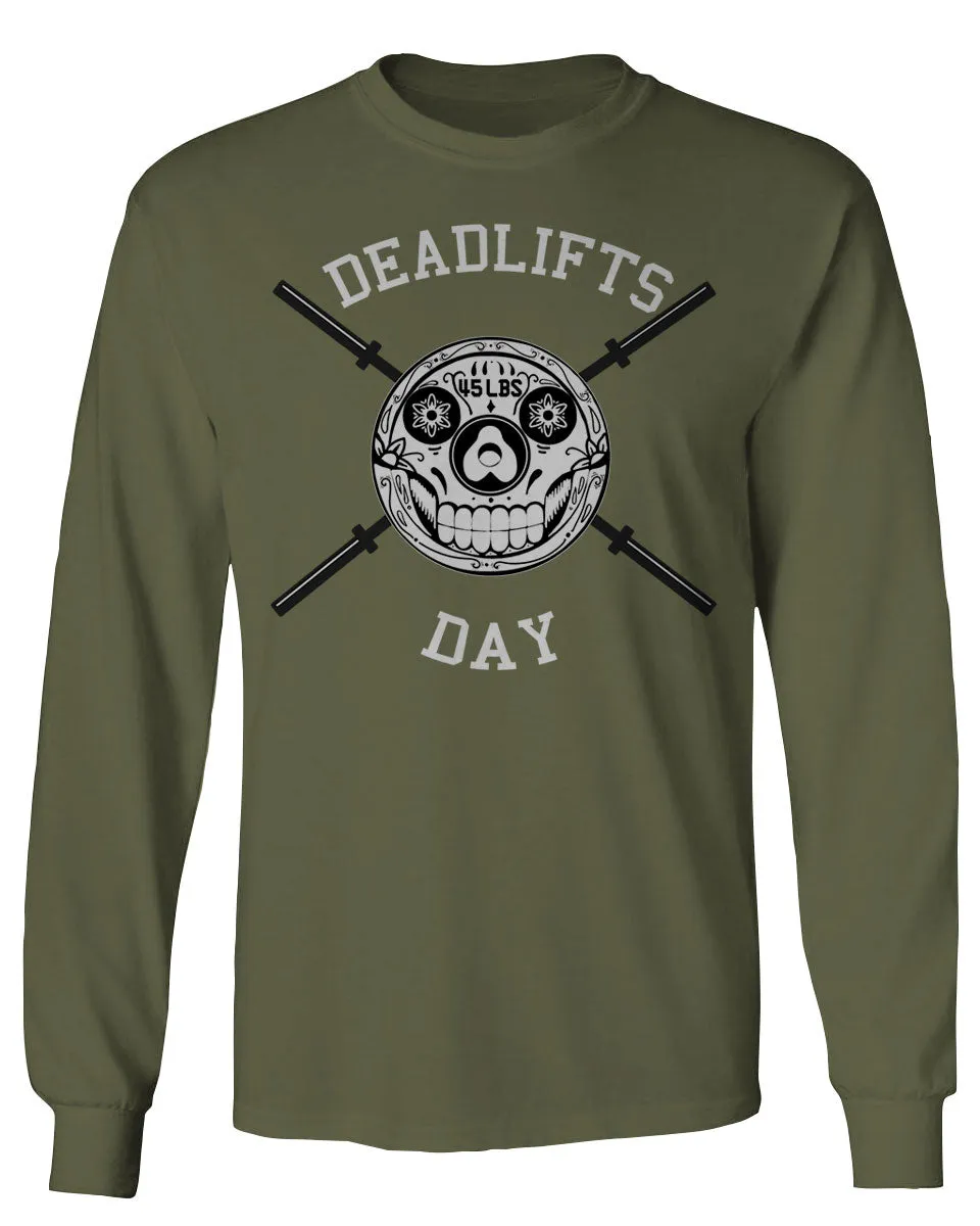VICES AND VIRTUESS Front Graphic Skull Deadlifts Day Fitness Gym Tough Workout mens Long sleeve t shirt