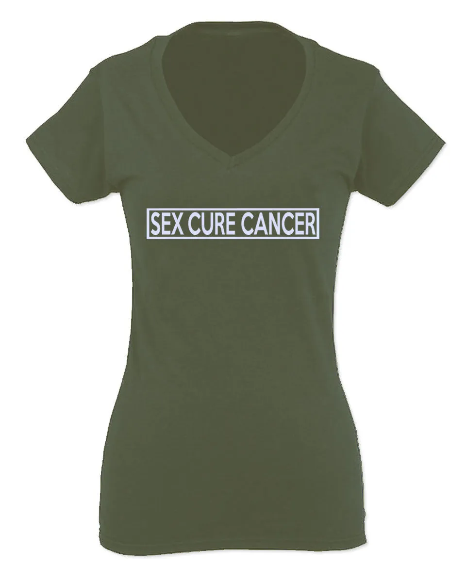 VICES AND VIRTUESS Hilarious Funny Offensive Graphic Sex Cure Cancer For Women V neck fitted T Shirt