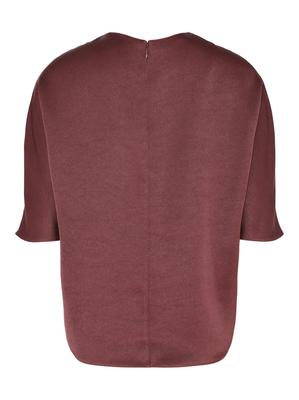 Vince Fluid Satin Short Sleeve Blouse in Black Rose