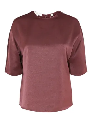 Vince Fluid Satin Short Sleeve Blouse in Black Rose