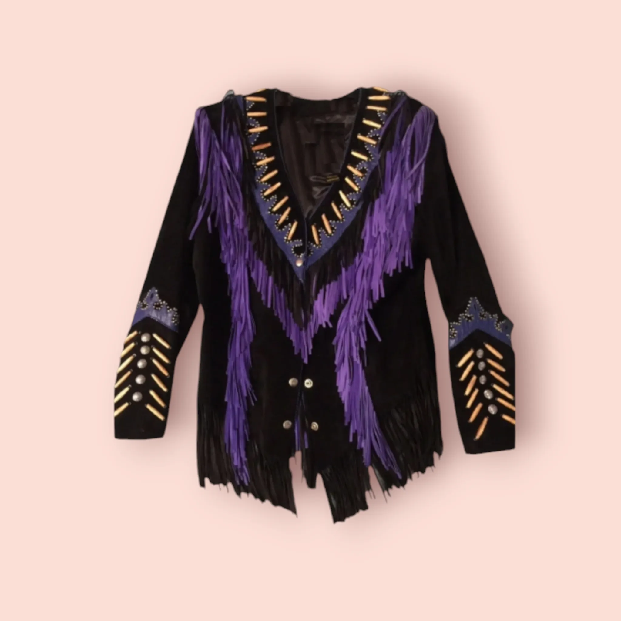 VINTAGE APACHE STYLE SUEDE LEATHER FRINGED JACKETS WITH EMBELLISHMENTS - IMPORTED FROM US