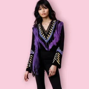 VINTAGE APACHE STYLE SUEDE LEATHER FRINGED JACKETS WITH EMBELLISHMENTS - IMPORTED FROM US