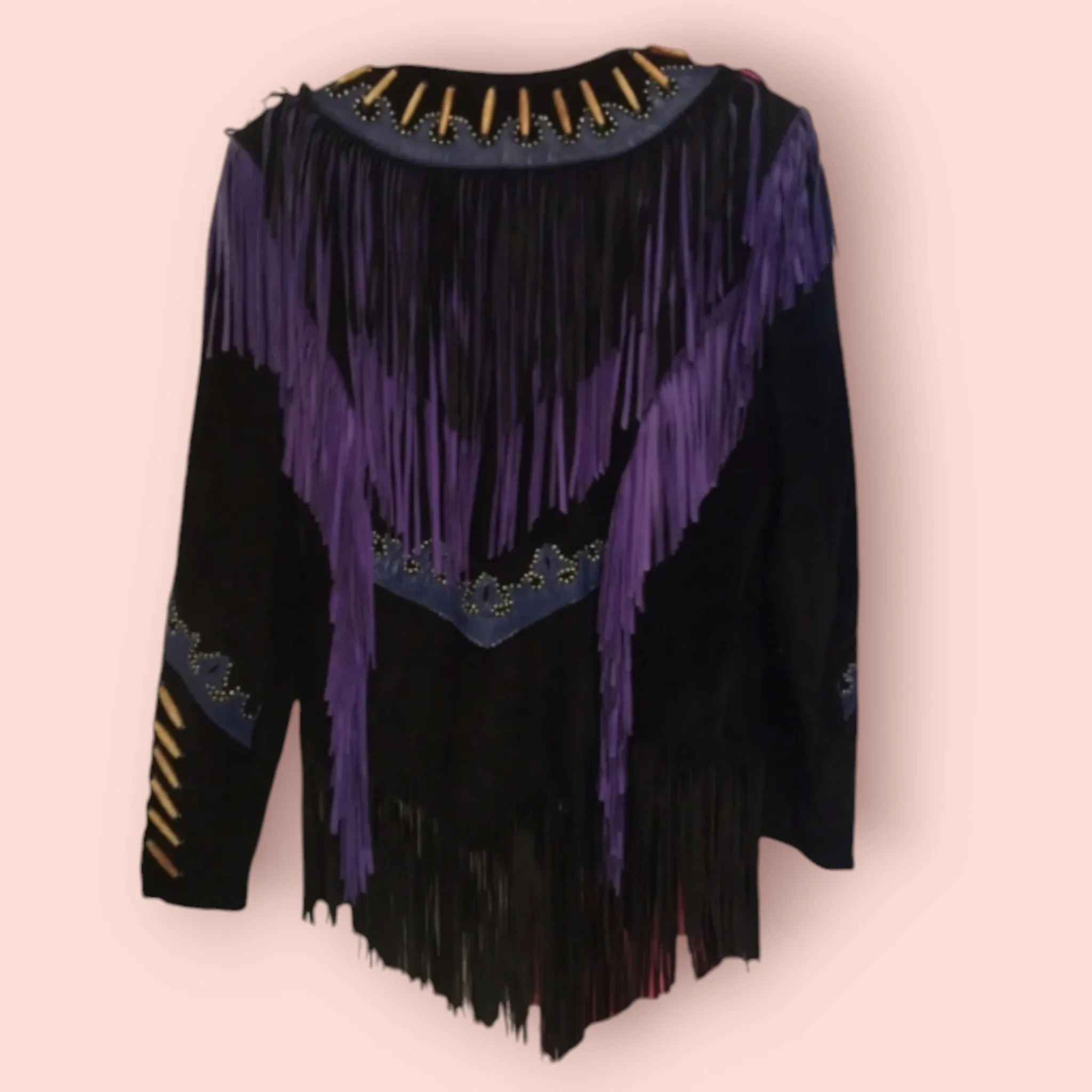 VINTAGE APACHE STYLE SUEDE LEATHER FRINGED JACKETS WITH EMBELLISHMENTS - IMPORTED FROM US