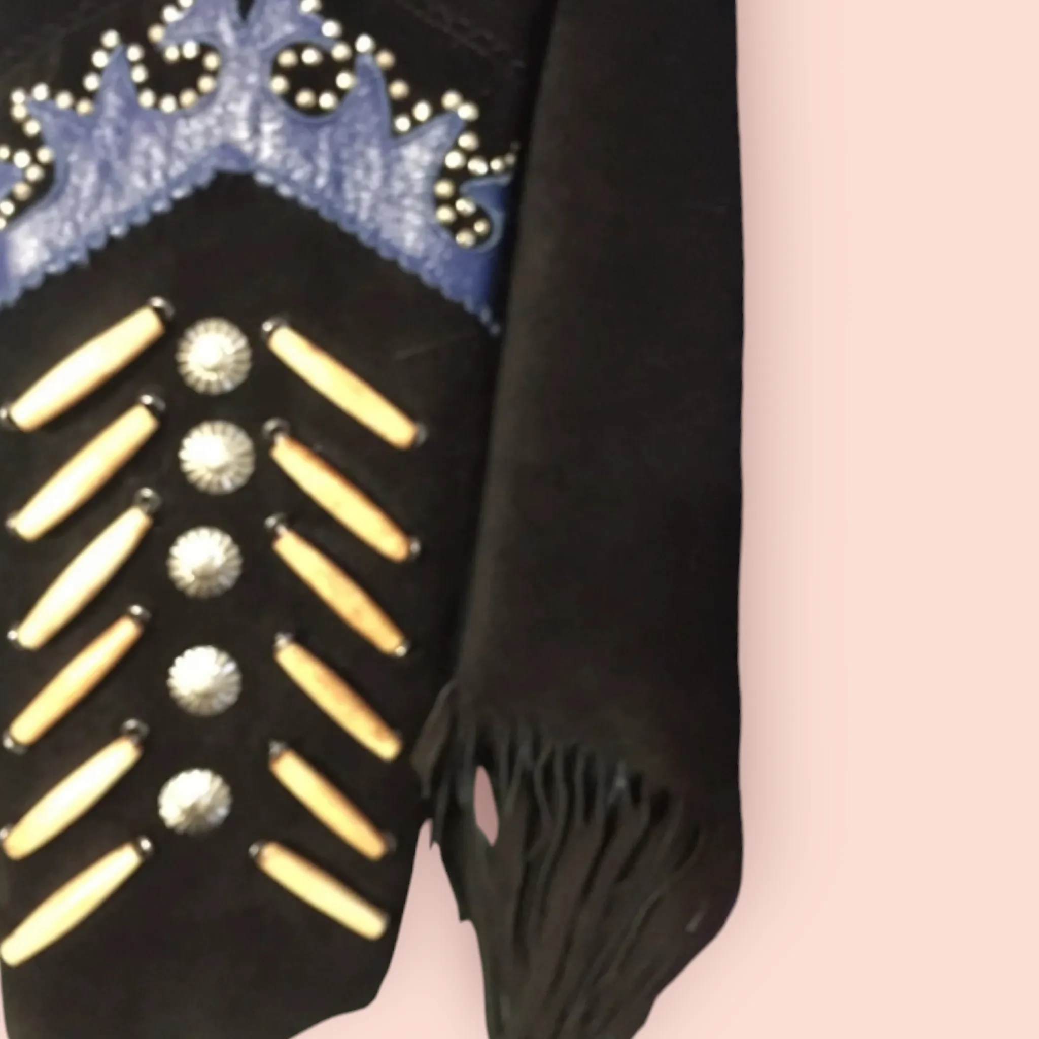 VINTAGE APACHE STYLE SUEDE LEATHER FRINGED JACKETS WITH EMBELLISHMENTS - IMPORTED FROM US