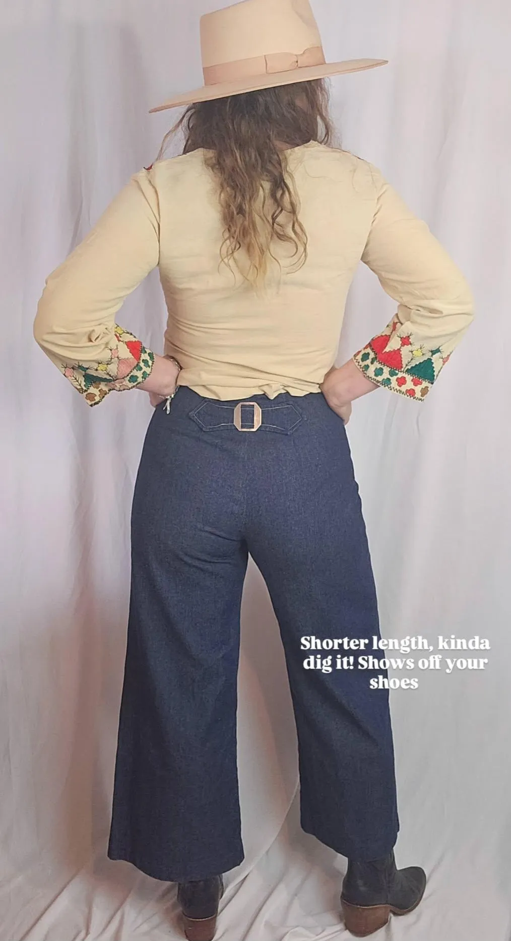 Vintage High-Waisted Buckle Back Denim Pants – AU 8–10