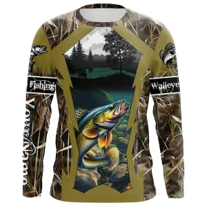 Walleye Fishing camo Customize name fishing long sleeve shirts, personalized fishing gifts NPQ309