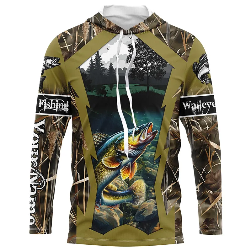 Walleye Fishing camo Customize name fishing long sleeve shirts, personalized fishing gifts NPQ309