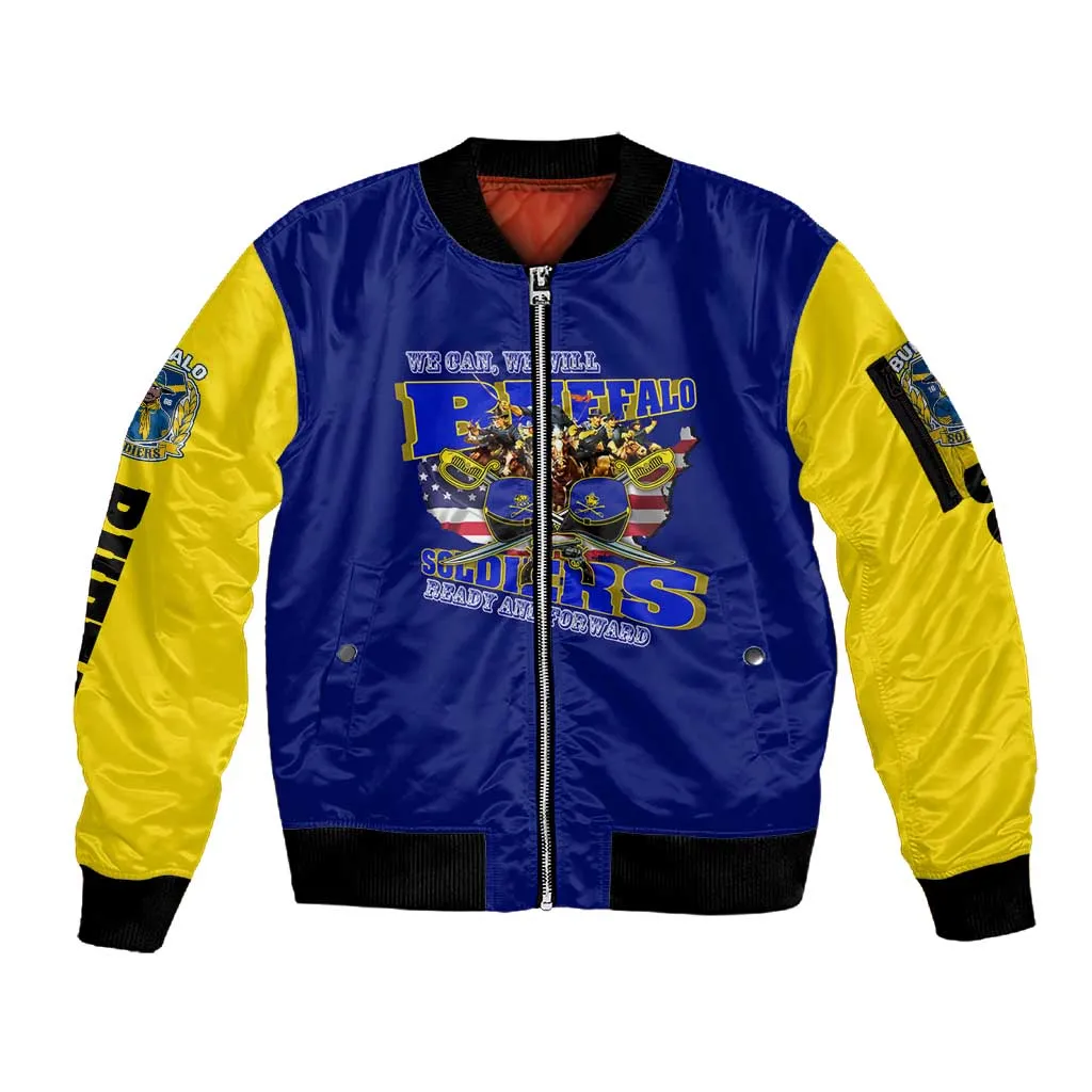 We Can We Will Buffalo Soldiers Sleeve Zip Bomber Jacket Us Army Ready and Forward DT02