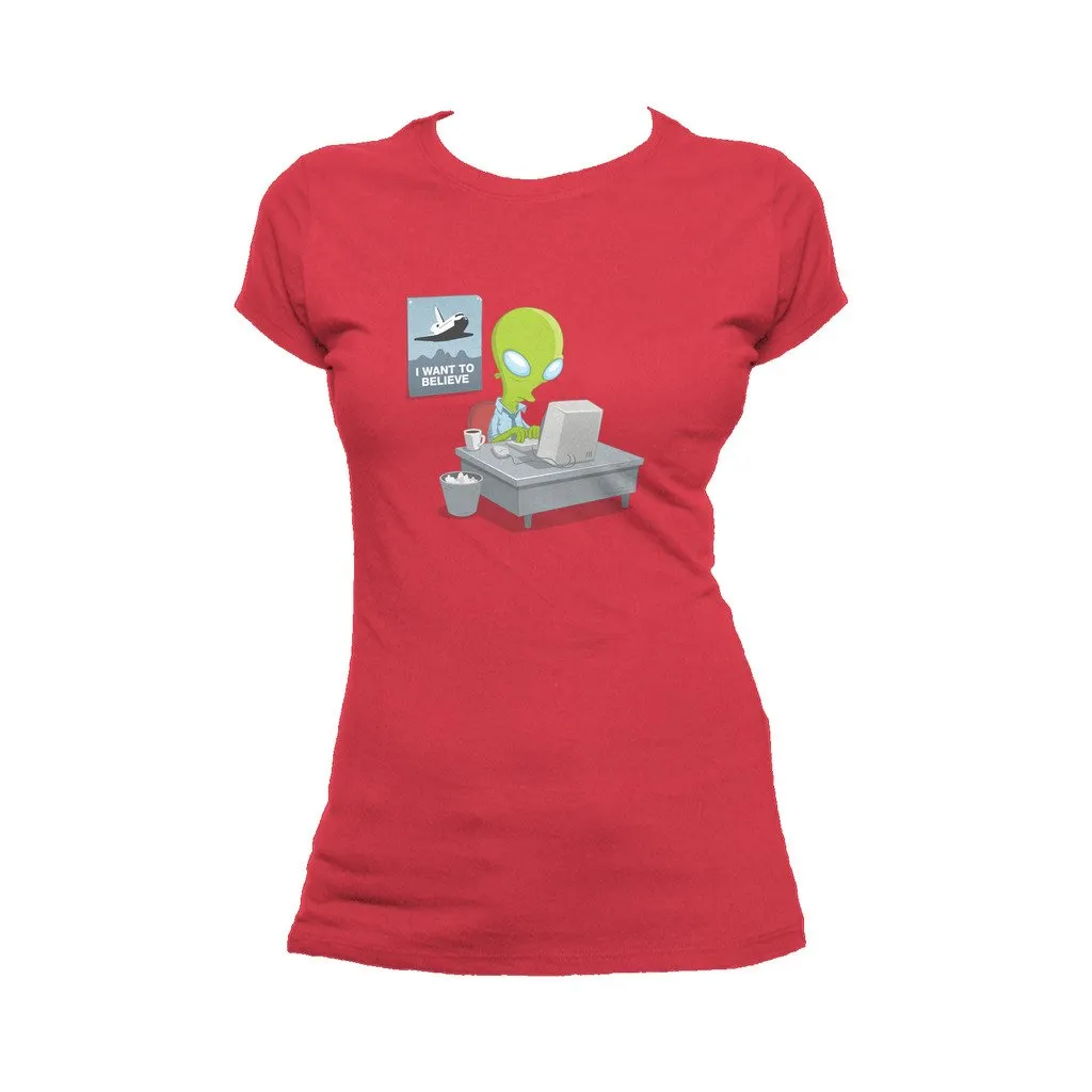 Weird Science I Want To Believe Official Women's T-shirt (Red)