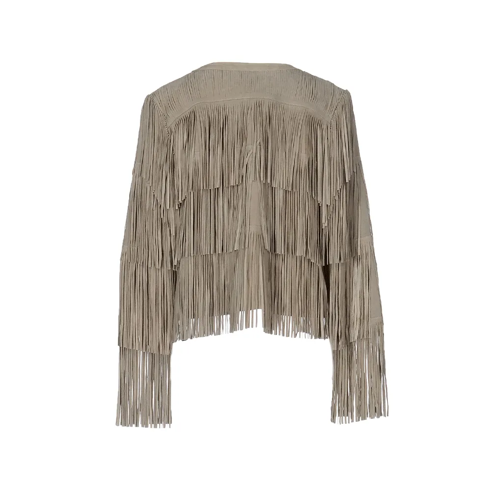 Western Fringe Beige Suede Leather Jacket for Women Cowgirl WFJ238
